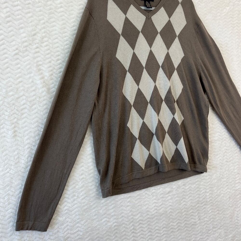 Banana Republic Cashmere Silk Argyle V Neck Pullover Brown Sweater Mens XL - Picture 5 of 14